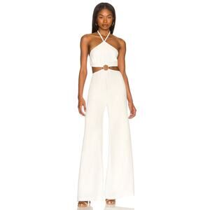 Revolve Rumer Kenya Wide Leg Jumpsuit Halter Neck O-Ring Detail Cut-Out White XS